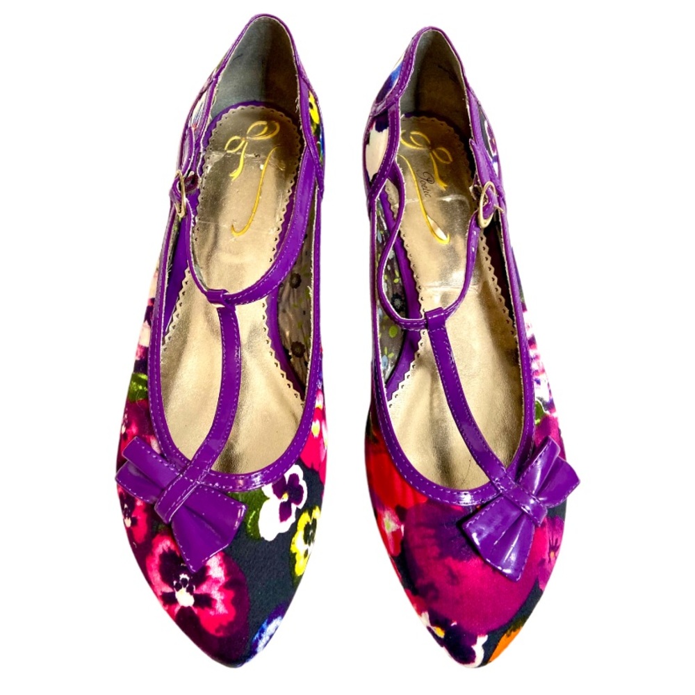 Anthropologie Poetic License NEW Womens Purple Flats 9 40 Floral Bow Shoes - Picture 5 of 13